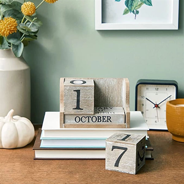 Wooden Perpetual Block Calendar for Desk