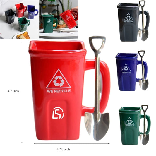 12Oz Trash Can Ceramic Mug With Spoon