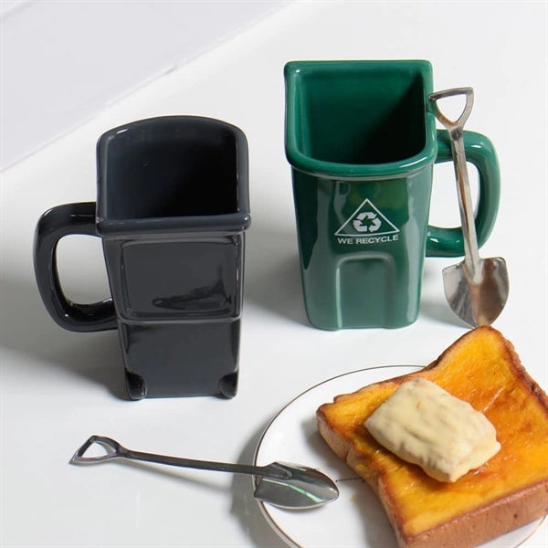 12Oz Trash Can Ceramic Mug With Spoon