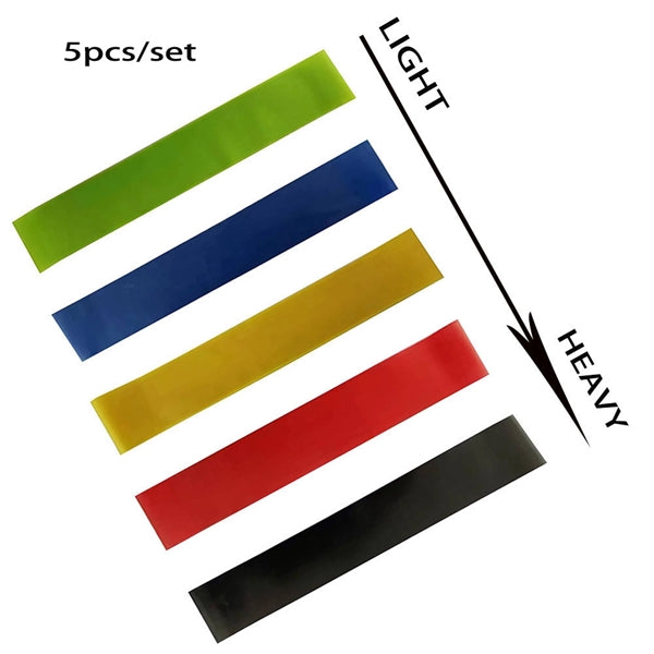Set of 5 Fitness Elastic Resistance Bands Pilates Flexbands
