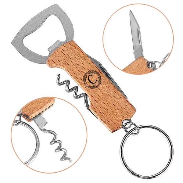 Multifunctional Wooden Bottle Opener Keychain