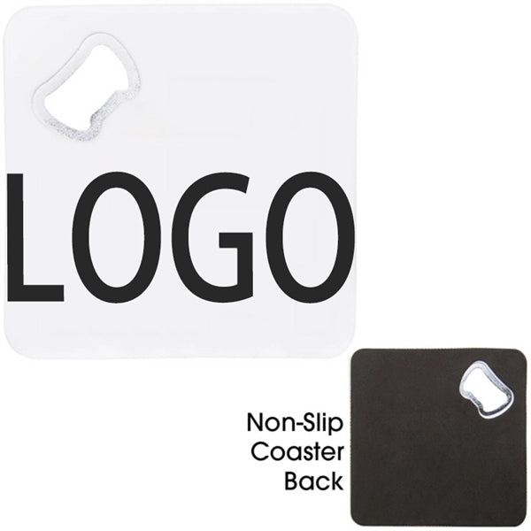 2-in-1 Square Full Color Coaster with Bottle Opener