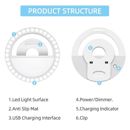 Adjustable LED Clip On Rechargeable Selfie Ring Light