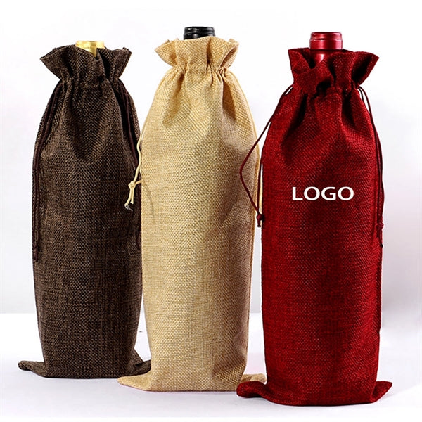 Burlap Wine Bottle Bags with Drawstring Party Favor