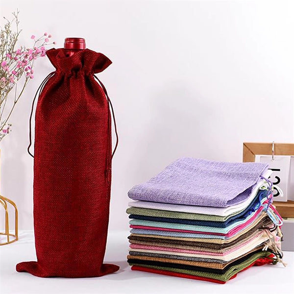 Burlap Wine Bottle Bags with Drawstring Party Favor