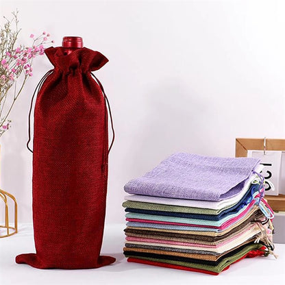 Burlap Wine Bottle Bags with Drawstring Party Favor