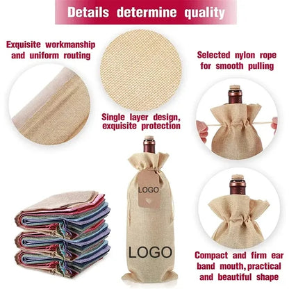 Burlap Wine Bags Jute Cloth Linen Flax With Drawstrings