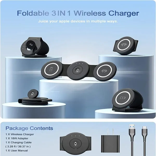 3 in 1 Magnetic Wireless Charger Station with LED light