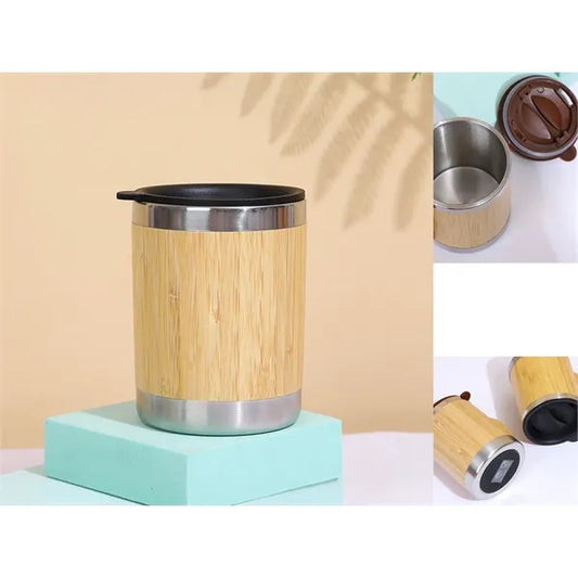 11 Oz Stainless Steel Bamboo Travel Mug With Lid