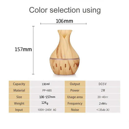Wood Grain LED USB Color-Changing Humidifier
