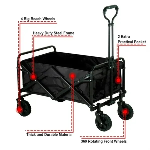 Folding Outdoor Beach Wagon with Adjustable Handle