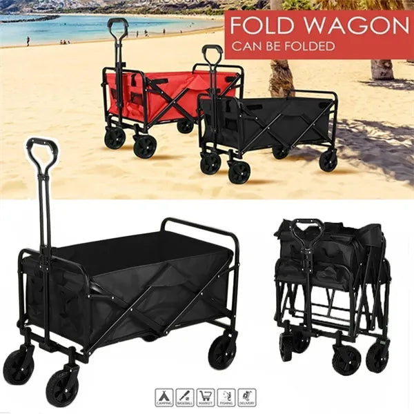 Folding Outdoor Beach Wagon with Adjustable Handle