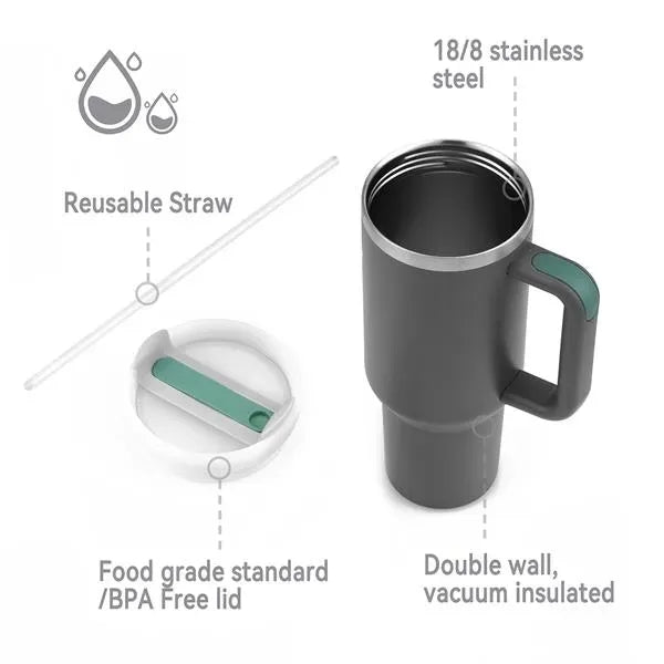40oz Portable Car Tumbler With Handle And Straw