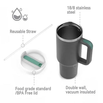 40oz Portable Car Tumbler With Handle And Straw