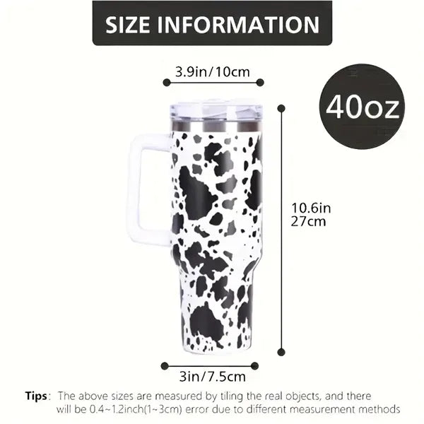 40oz White Cow Print Insulated Camping Tumbler