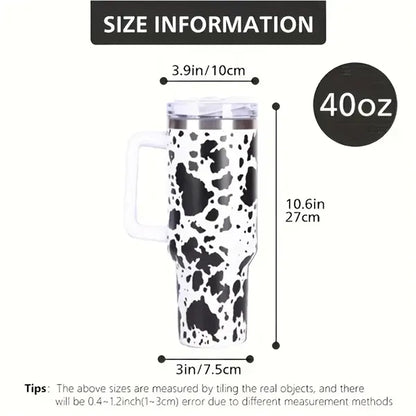 40oz White Cow Print Insulated Camping Tumbler