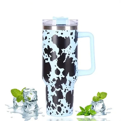 40oz White Cow Print Insulated Camping Tumbler