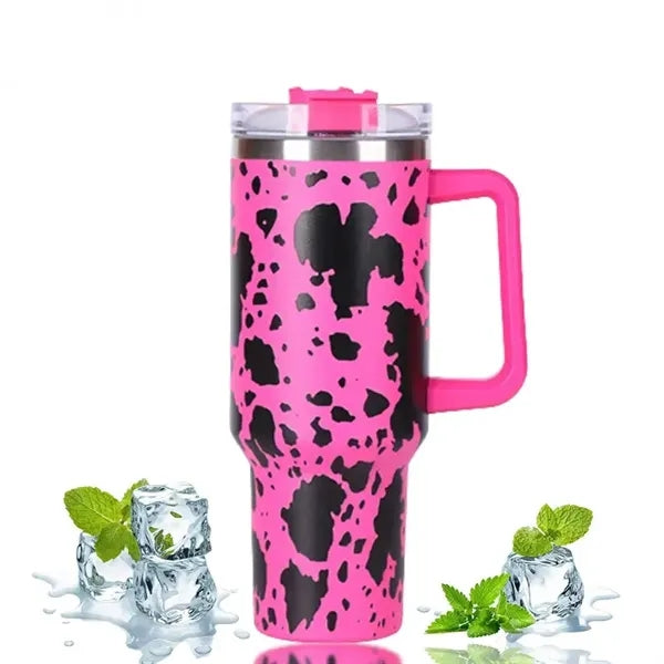 40oz White Cow Print Insulated Camping Tumbler