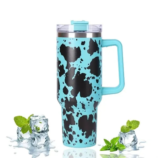 40oz White Cow Print Insulated Camping Tumbler