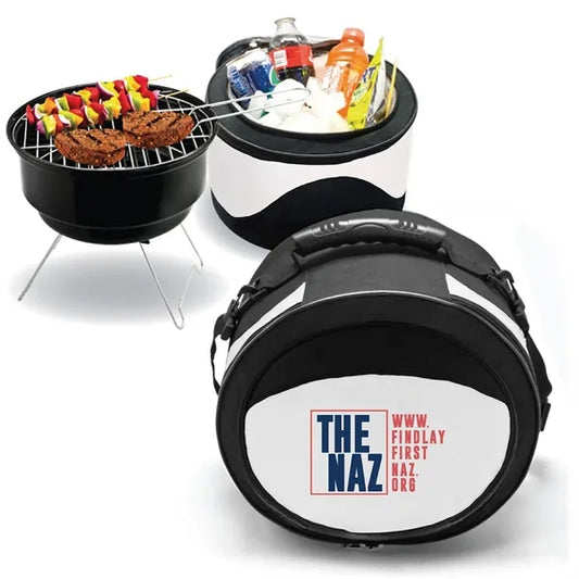 BBQ Grill & Cooler 2-in-1 Set for Camping, Parties & Picnics