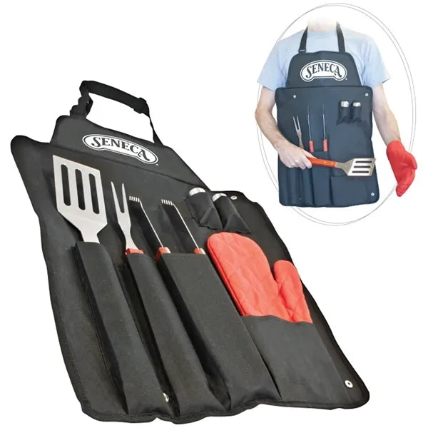 7pc BBQ Grill Tool Set w/ Apron for Outdoor Picnic & Camping