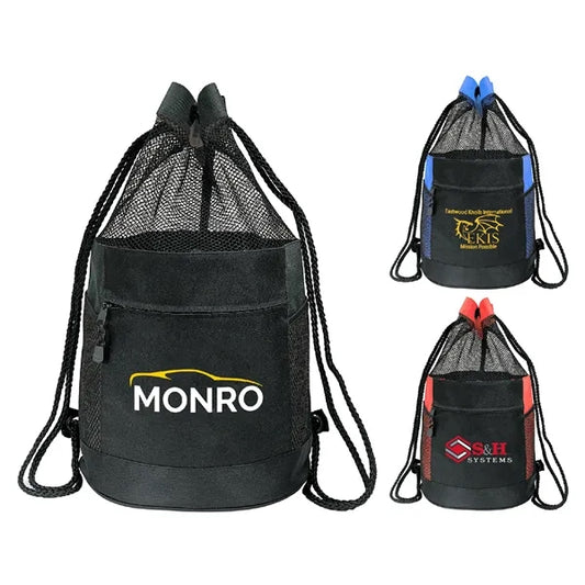 600D Polyester Drawstring Gym & Sports Backpack w/ Pockets