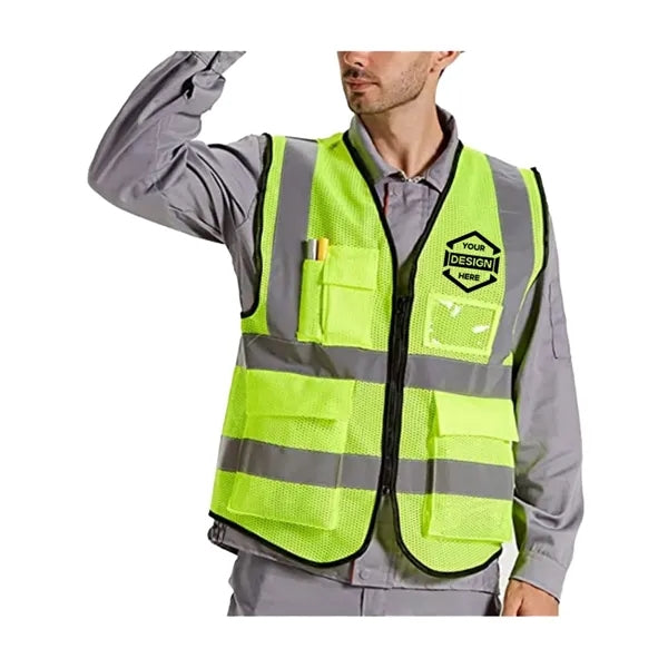 Hi Vis Class 2 Recycled Reflective Safety Vest W/ 5 Pockets