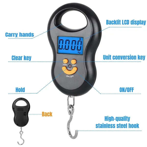 Portable Backlit Luggage Hanging Hook Scale