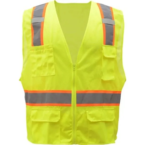 Hi-Vis Class 2 Reflective Safety Mesh Zipper Vest 6 Pockets