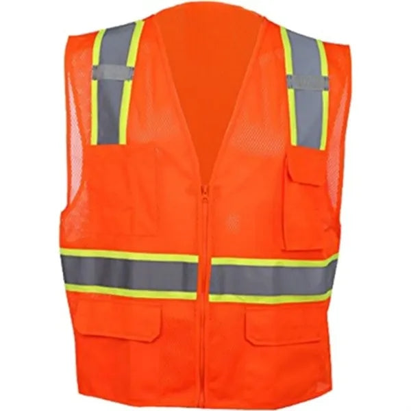 Hi-Vis Class 2 Reflective Safety Mesh Zipper Vest 6 Pockets