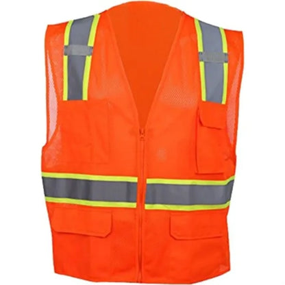Hi-Vis Class 2 Reflective Safety Mesh Zipper Vest 6 Pockets