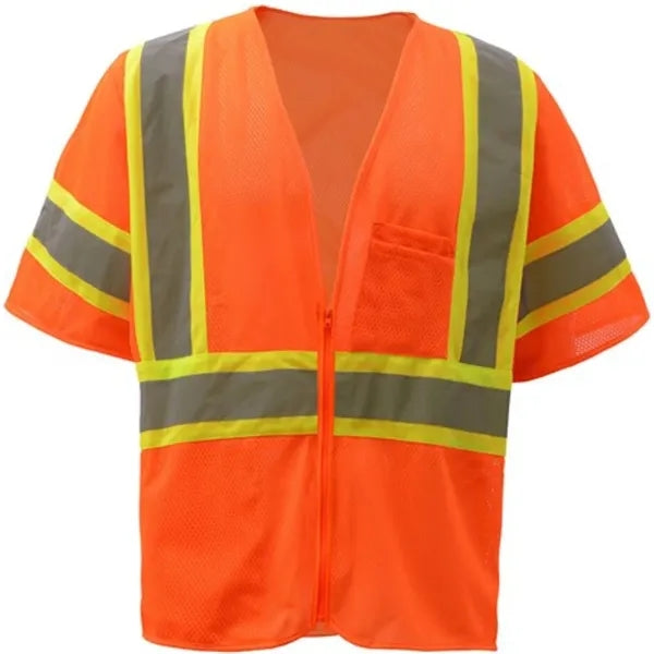 Hi Viz Class 3 Reflective Tape Mesh Safety Zip Pocket Vest