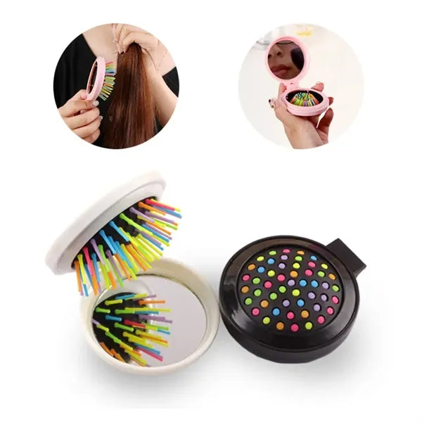 Round Folding Mirror Airbag Massage Comb Travel Hair Brushes