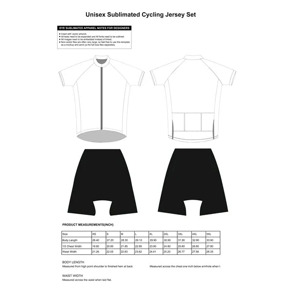UNISEX FULL COLOR DYE SUBLIMATED CUSTOM CYCLING JERSEY SET