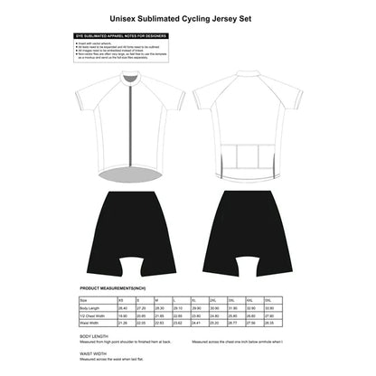 UNISEX FULL COLOR DYE SUBLIMATED CUSTOM CYCLING JERSEY SET