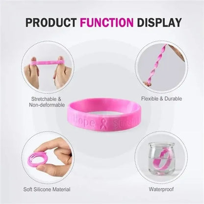 Breast Cancer Awareness Bracelets Silicone Pink Ribboon