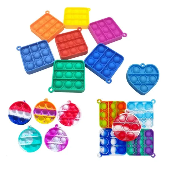 Mini Push Pop Bubble Fidget Sensory Toy Key Chain Set