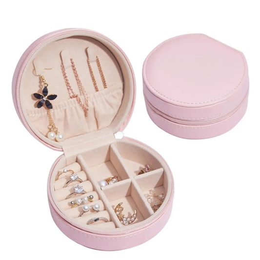 PU Leather Small Round Travel Jewelry Box