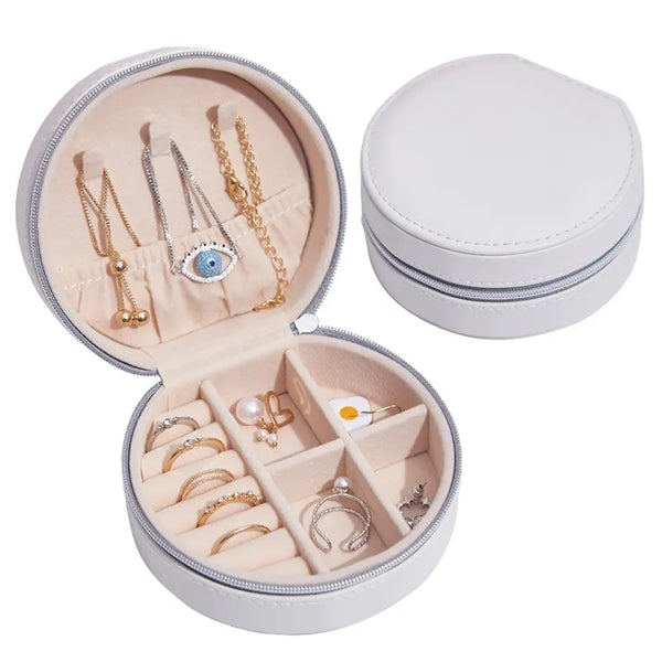PU Leather Small Round Travel Jewelry Box