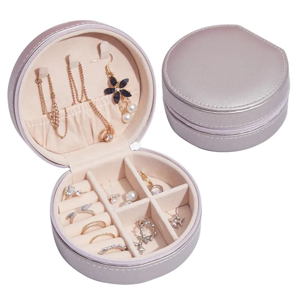 PU Leather Small Round Travel Jewelry Box