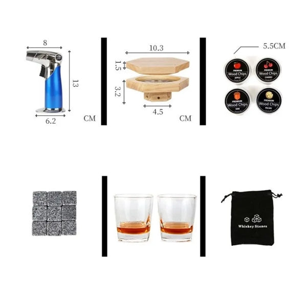 Cocktail Smoker Set with Whisky Glasses Ice Stones