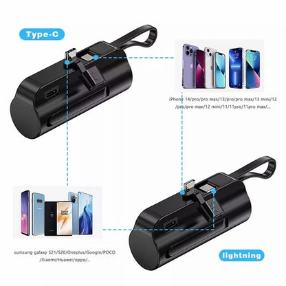 5000 mAh Mini Power Bank with Built-in USB C Cable and Phone