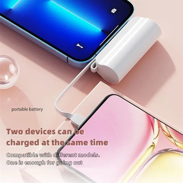 5000 mAh Mini Power Bank with Built-in USB C Cable and Phone