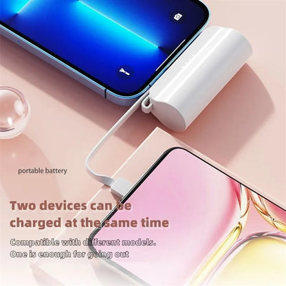 5000 mAh Mini Power Bank with Built-in USB C Cable and Phone