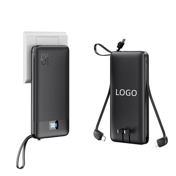 10000mAh Portable Charger with Built-in Cables & AC Wall Plu
