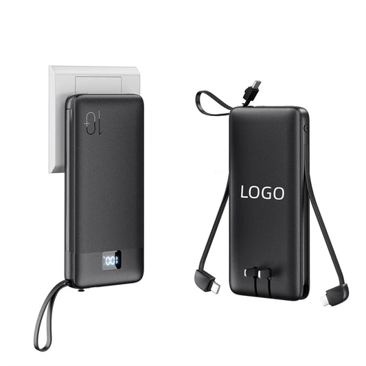 10000mAh Portable Charger with Built-in Cables & AC Wall Plu