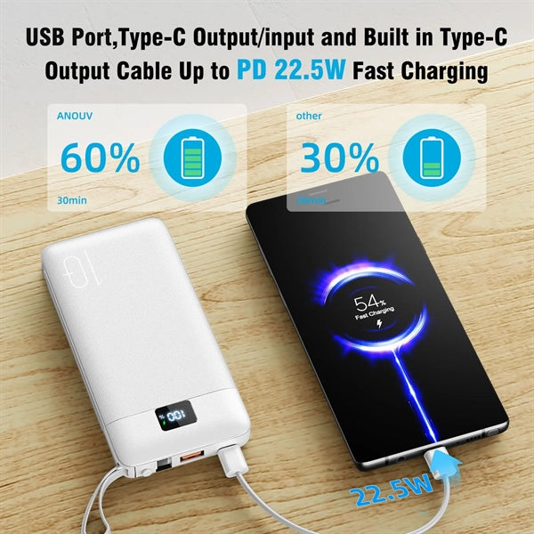 10000mAh Portable Charger with Built-in Cables & AC Wall Plu