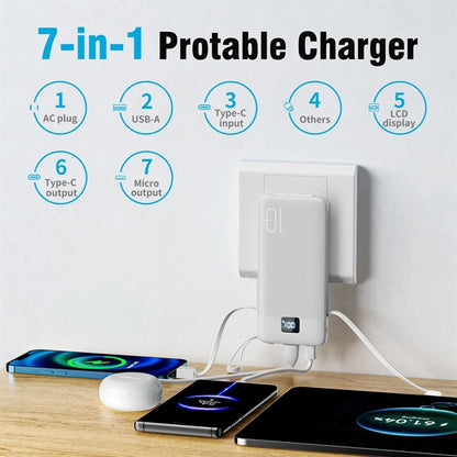 10000mAh Portable Charger with Built-in Cables & AC Wall Plu