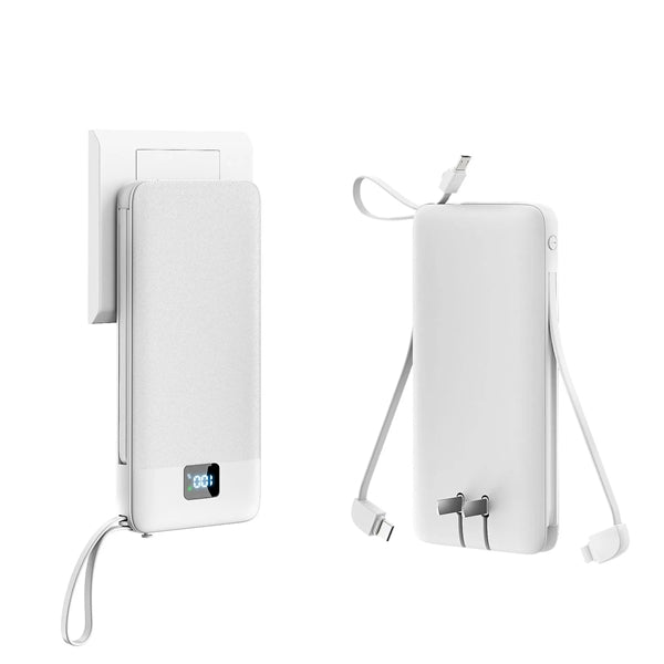 10000mAh Portable Charger with Built-in Cables & AC Wall Plu