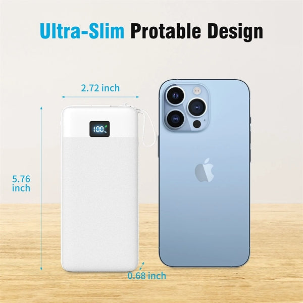 10000mAh Portable Charger with Built-in Cables & AC Wall Plu